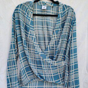 Cabi Windowpane Faux Wrap Blouse (M)